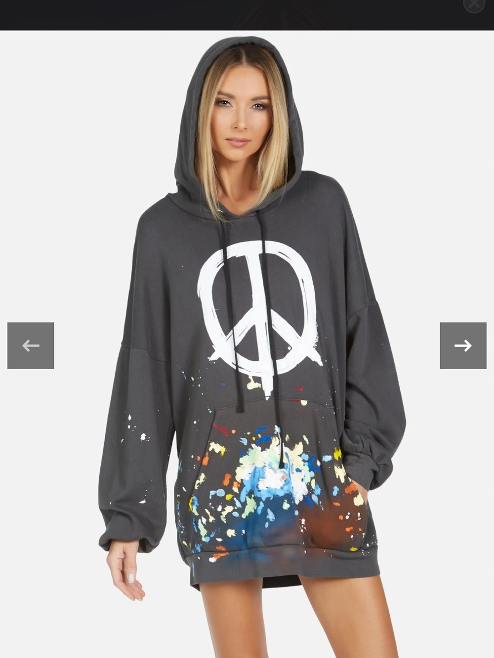 Lauren Moshi Desire Brush Charcoal Peace Sign Paint-Splash Hoodie Dress - Picture 2 of 11